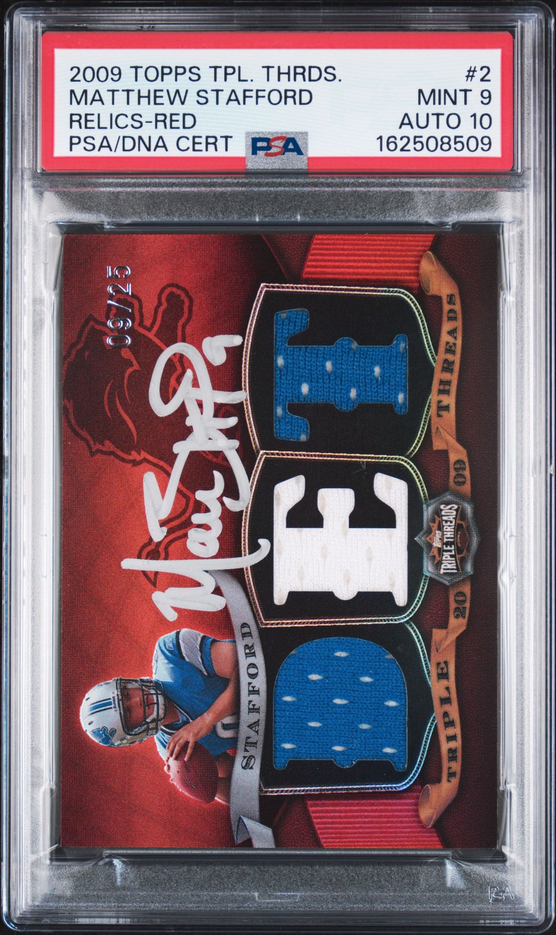 Matthew Stafford 2009 Topps Triple Threads Rookie Card #2 PSA 9 Auto 10 /25