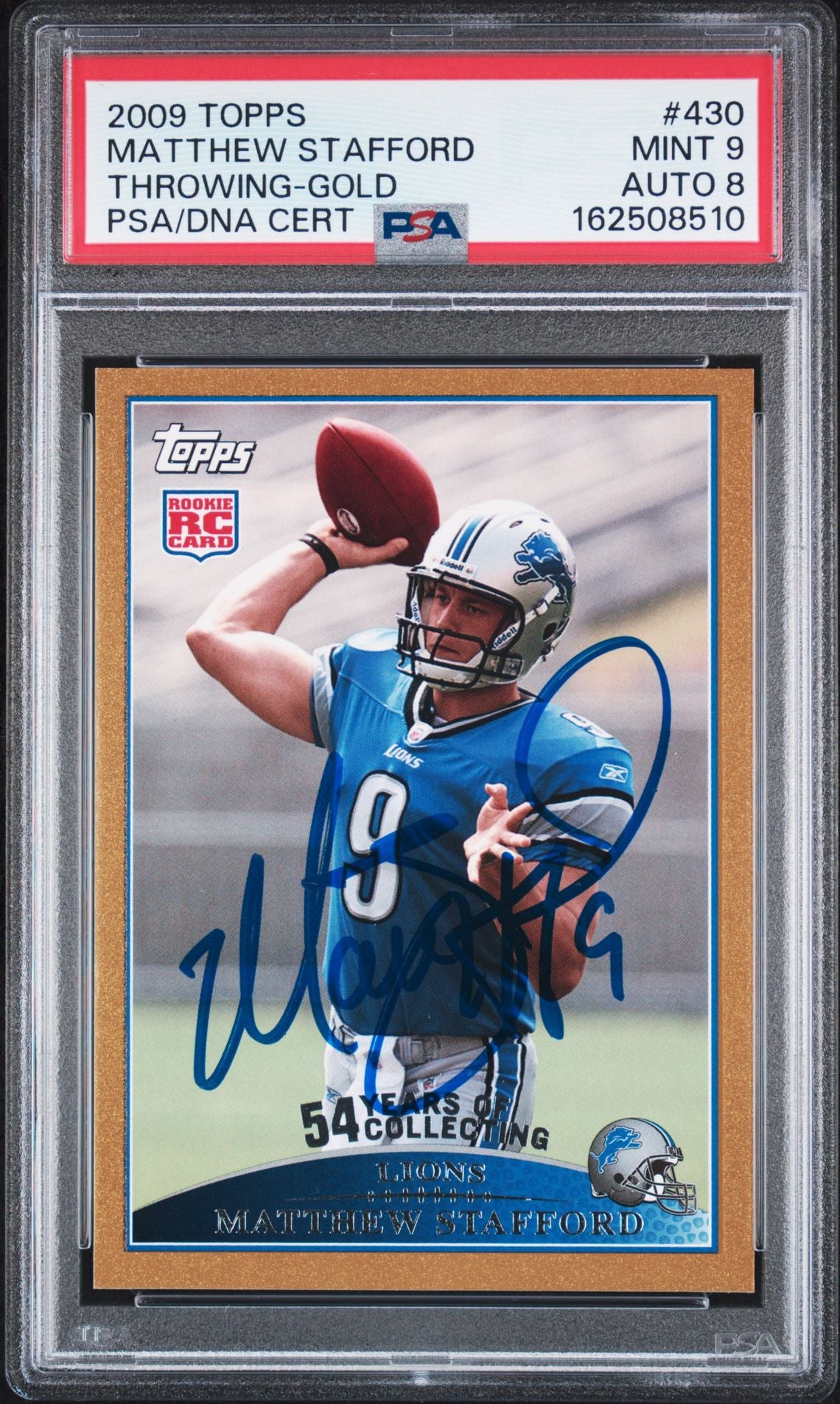 Matthew Stafford 2009 Topps Gold Rookie Card #430 PSA 9 Auto 8 /2009-Powers Sports Memorabilia