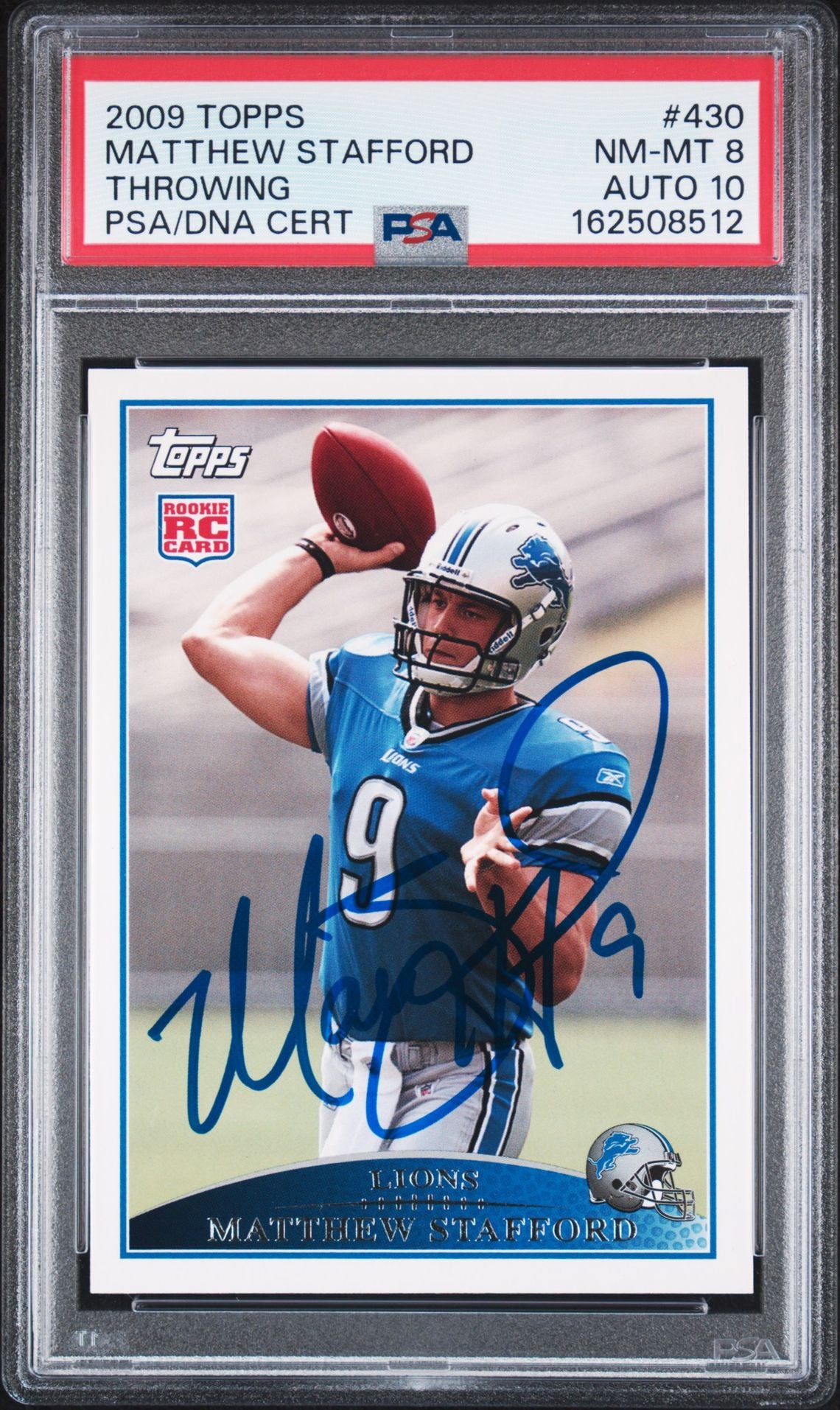 Matthew Stafford 2009 Topps Throwing Rookie Card #430 PSA 8 Auto 10-Powers Sports Memorabilia