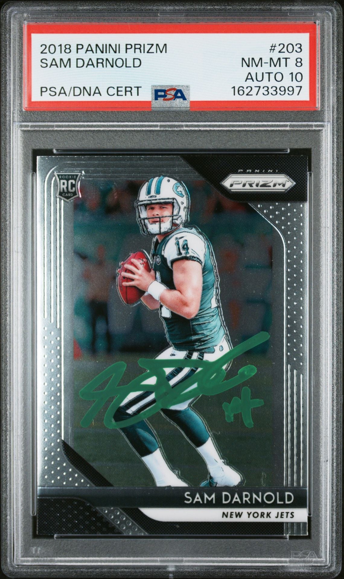 Sam Darnold 2018 Panini Prizm Rookie Card #203 PSA 8 Auto 10 162733997-Powers Sports Memorabilia