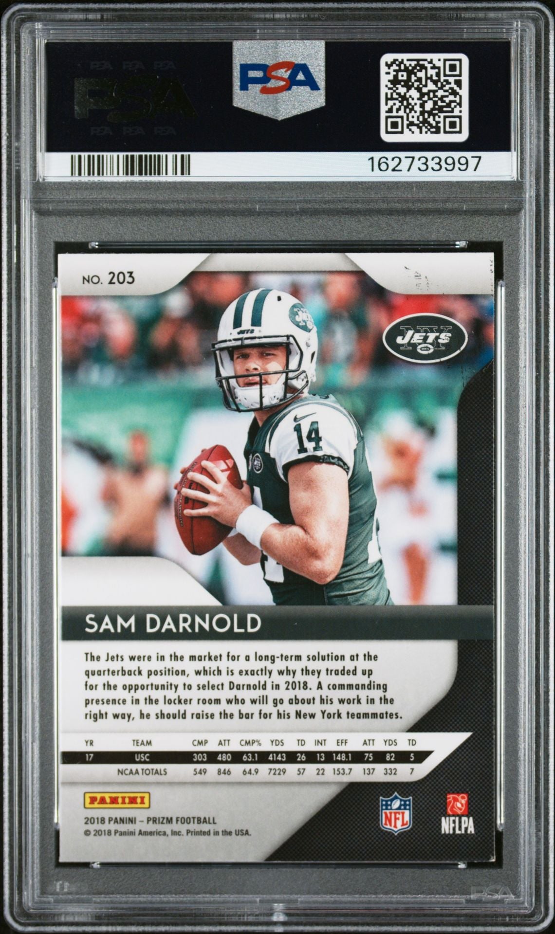 Sam Darnold 2018 Panini Prizm Rookie Card #203 PSA 8 Auto 10 162733997-Powers Sports Memorabilia