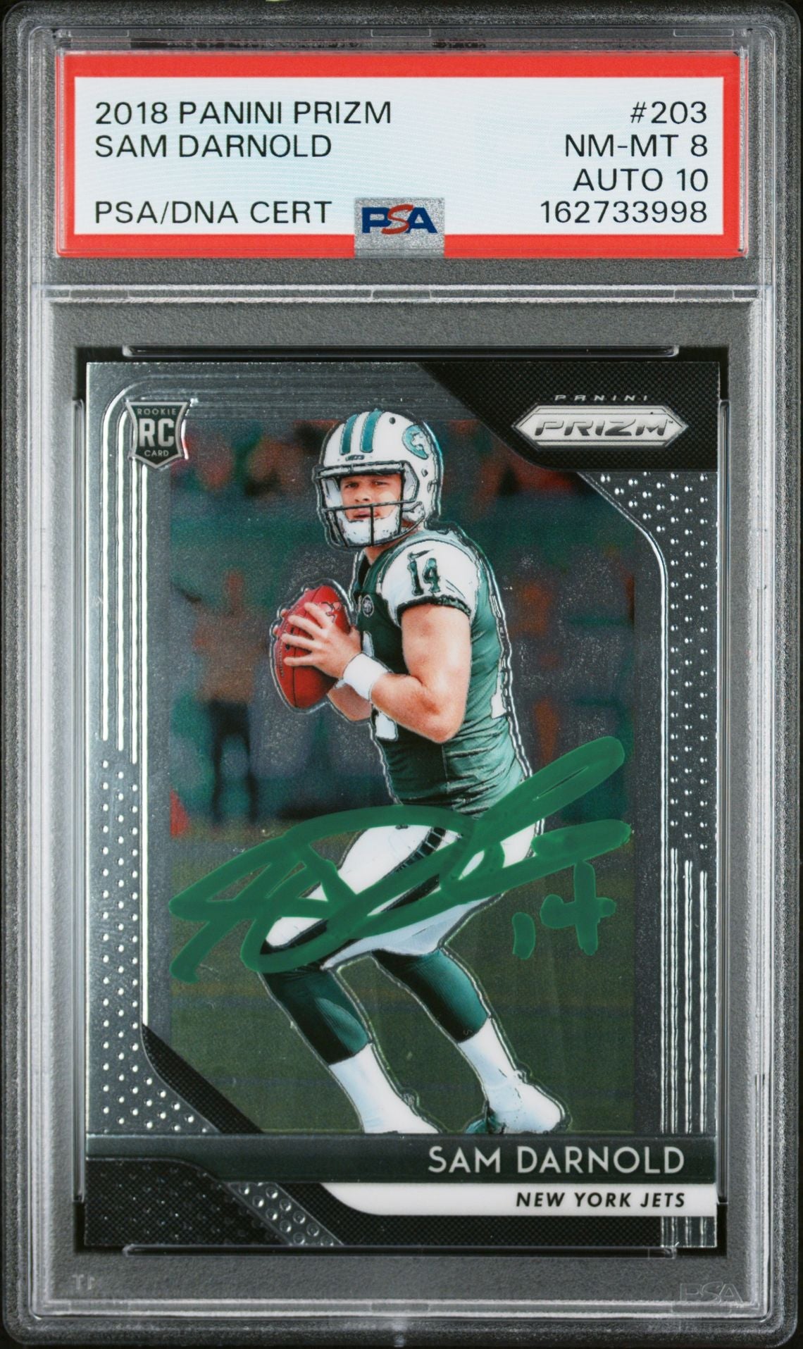 Sam Darnold 2018 Panini Prizm Rookie Card #203 PSA 8 Auto 10 162733998-Powers Sports Memorabilia