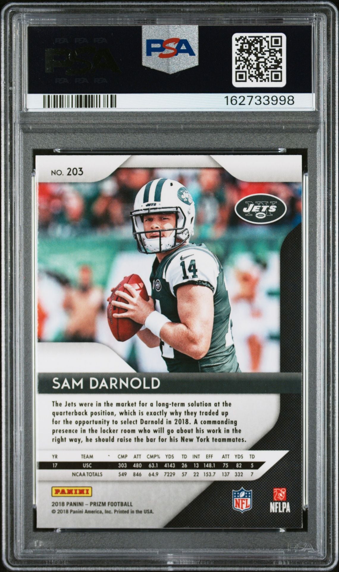 Sam Darnold 2018 Panini Prizm Rookie Card #203 PSA 8 Auto 10 162733998-Powers Sports Memorabilia