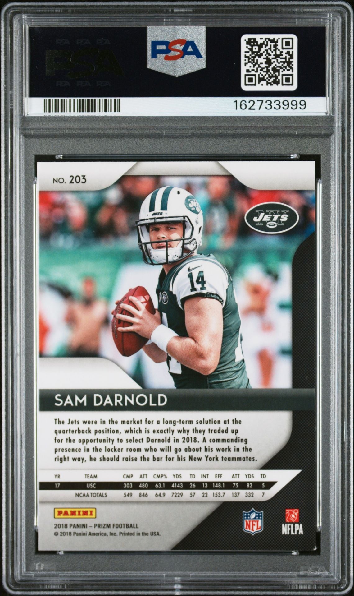 Sam Darnold 2018 Panini Prizm Rookie Card #203 PSA 8 Auto 10 162733999-Powers Sports Memorabilia