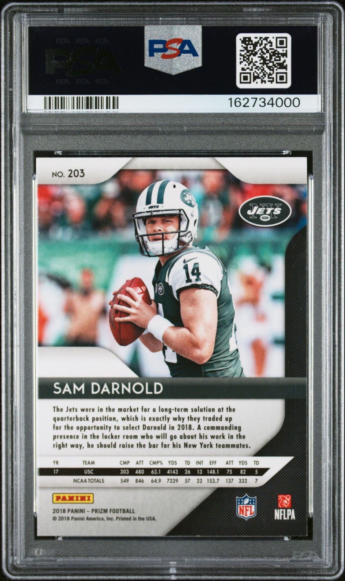 Sam Darnold 2018 Panini Prizm Rookie Card #203 PSA 7 Auto 10 162734000-Powers Sports Memorabilia