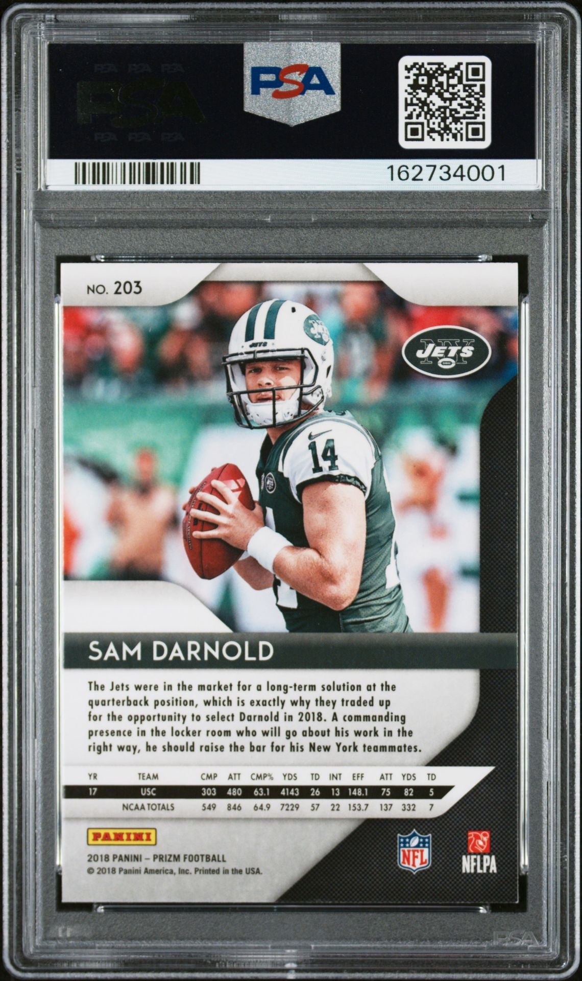 Sam Darnold 2018 Panini Prizm Rookie Card #203 PSA 8 Auto 10 162734001-Powers Sports Memorabilia