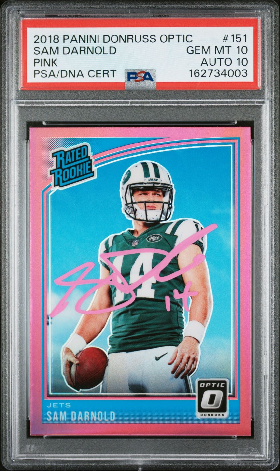 Sam Darnold 2018 Panini Donruss Optic Pink Rookie Card #151 PSA 10 Auto 10-Powers Sports Memorabilia