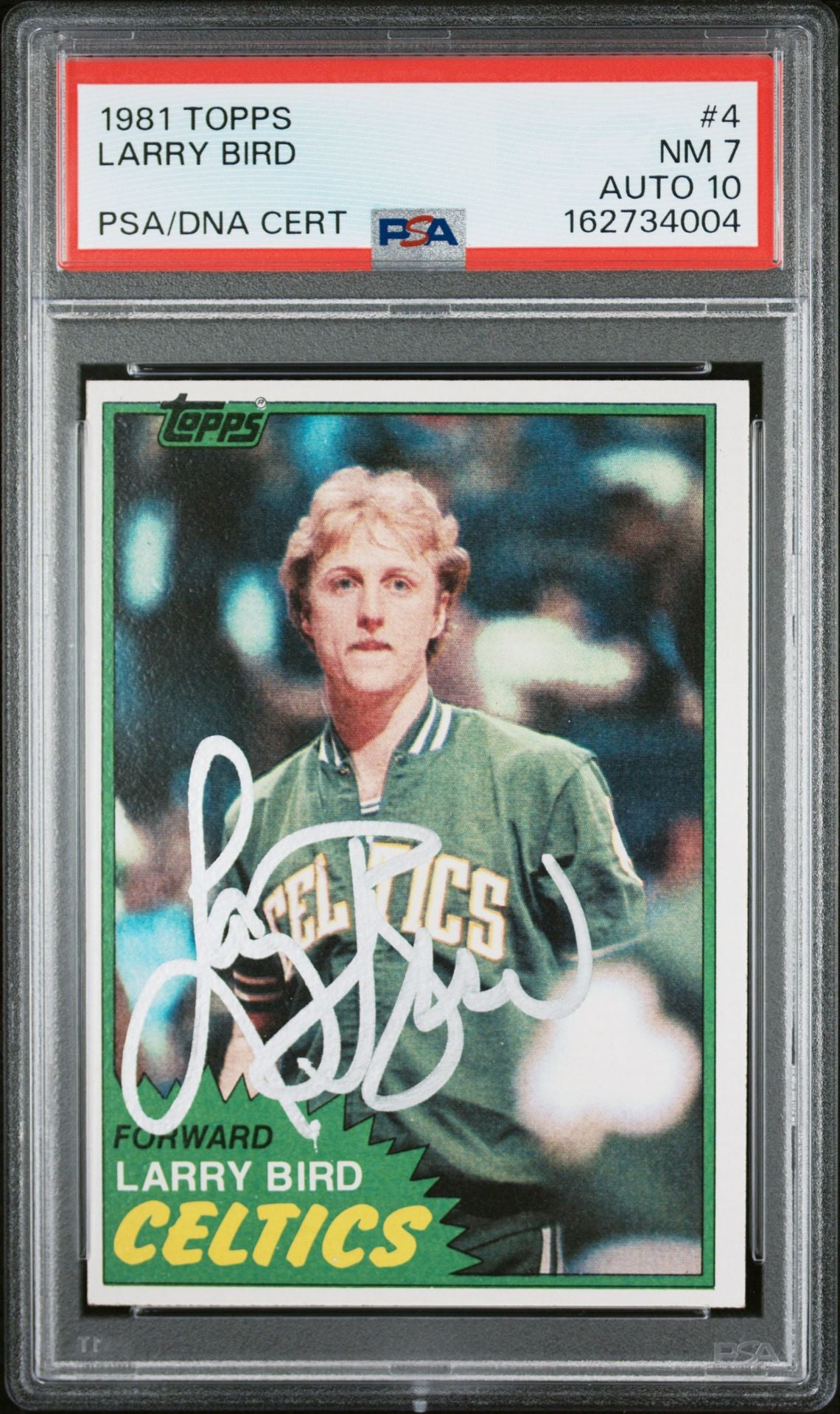 Larry Bird 1981 Topps Celtics Basketball Card #4 PSA 7 Auto 10 162734004-Powers Sports Memorabilia
