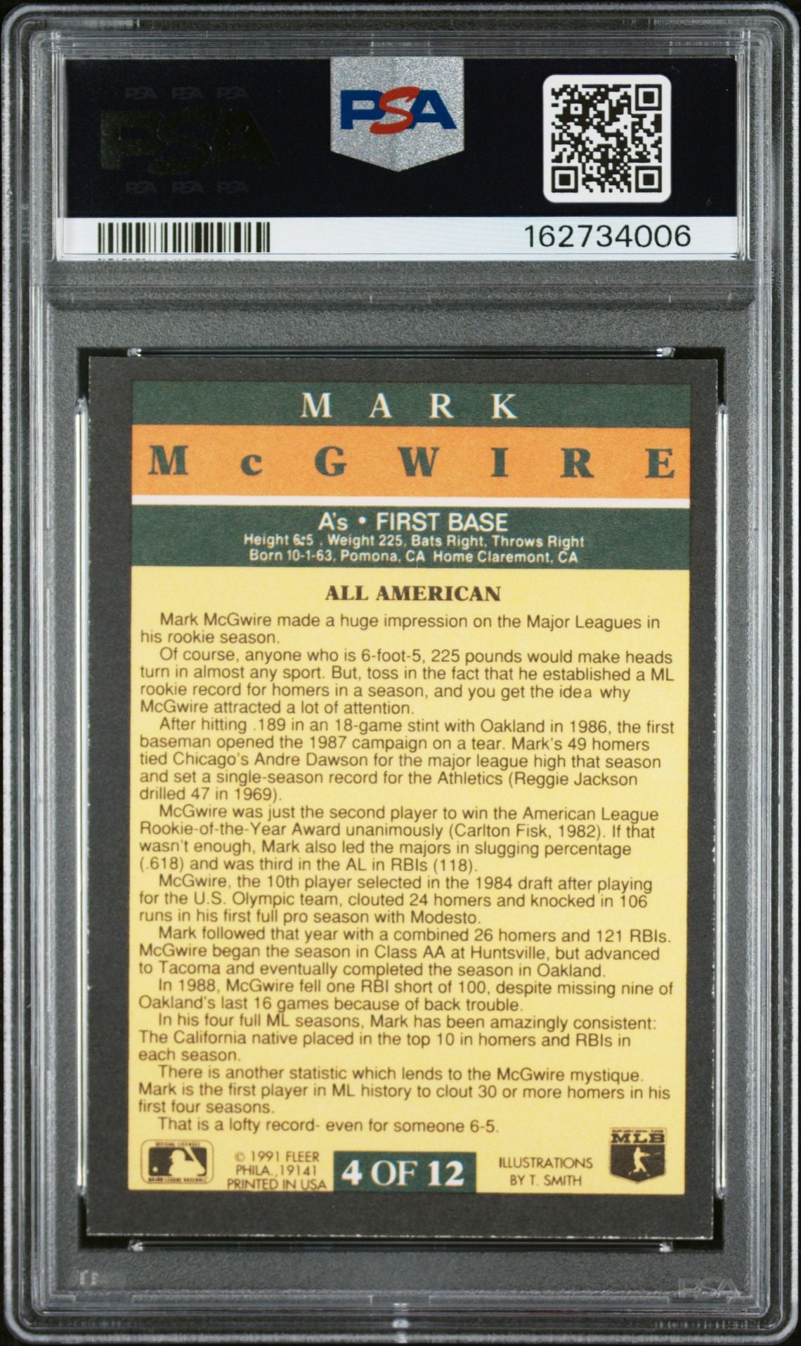 Mark McGwire 1991 Fleer Pro-Visions Card #4 PSA Authentic Auto 10 162734006-Powers Sports Memorabilia
