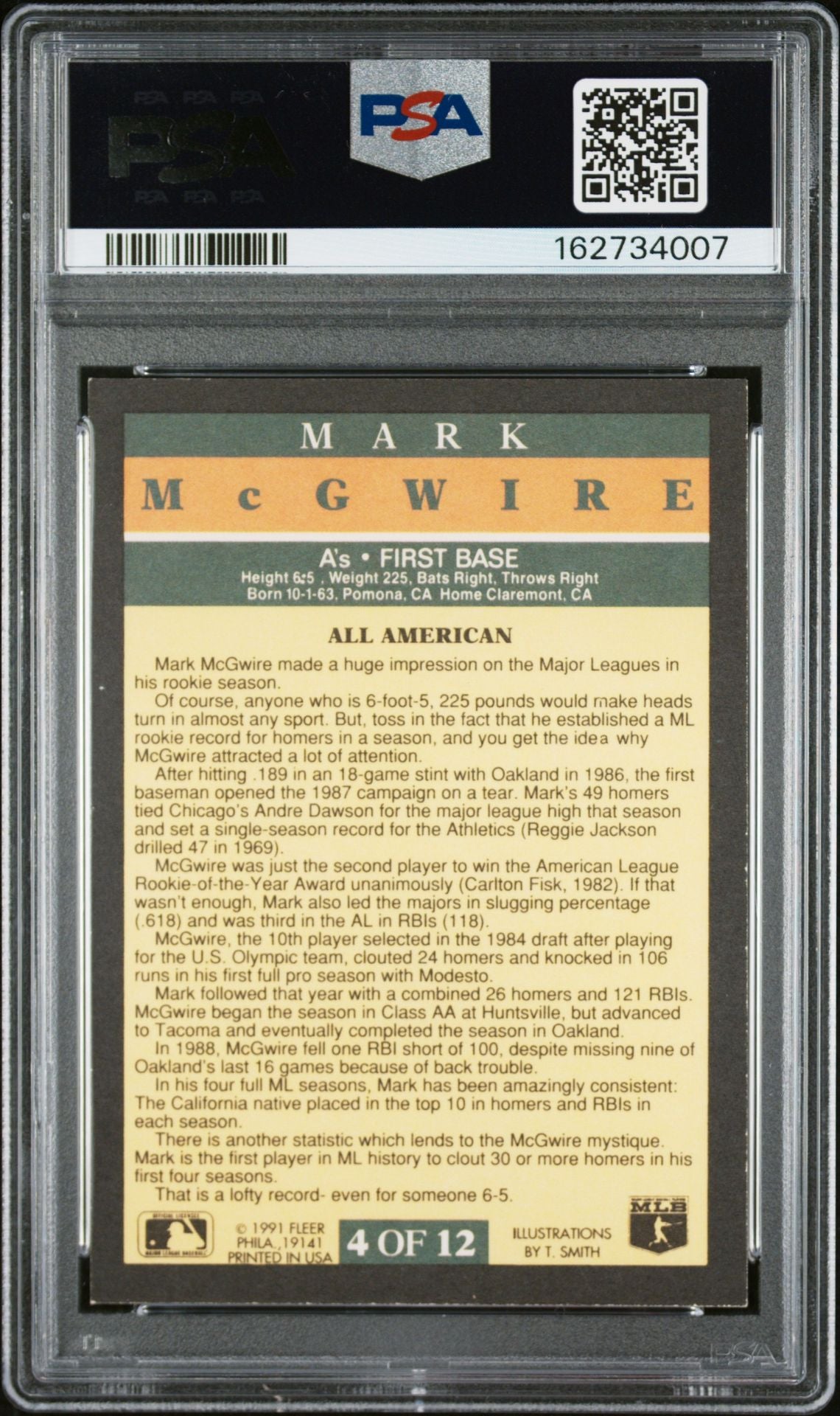 Mark McGwire 1991 Fleer Pro-Visions Signed Card #4 PSA 6 Auto 10 162734007-Powers Sports Memorabilia