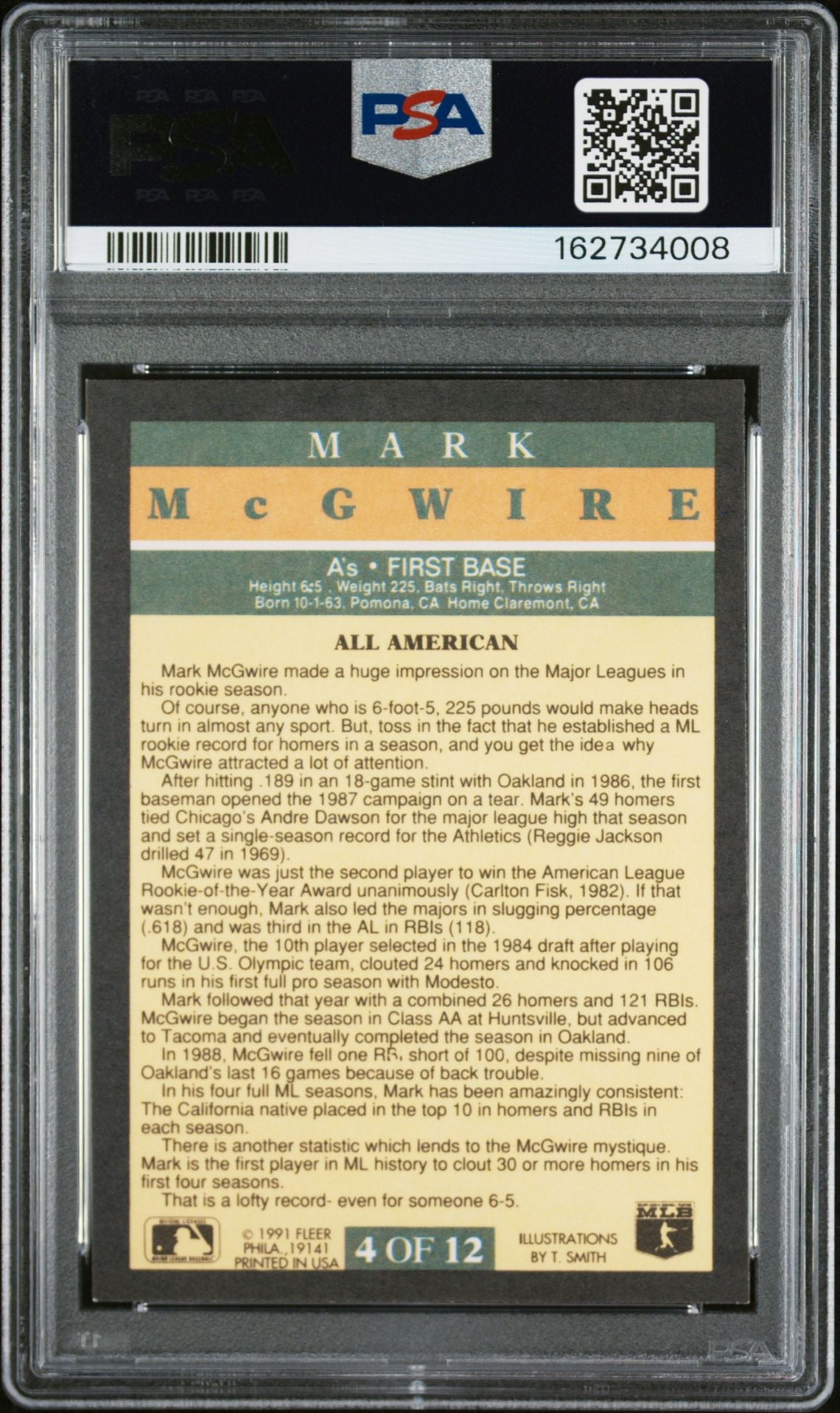 Mark McGwire 1991 Fleer Pro-Visions Signed Card #4 PSA 7 Auto 10 162734008-Powers Sports Memorabilia