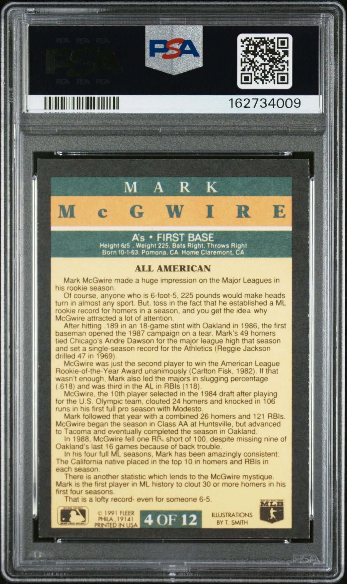 Mark McGwire 1991 Fleer Pro-Visions Signed Card #4 PSA 7 Auto 10 162734009-Powers Sports Memorabilia