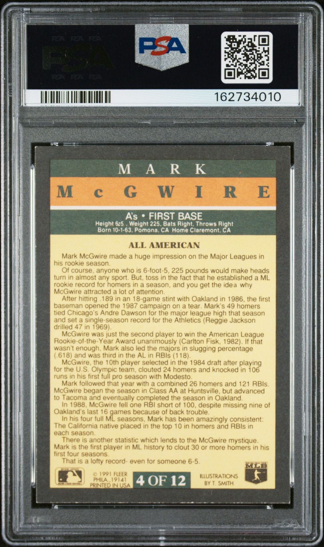Mark McGwire 1991 Fleer Pro-Visions Signed Card #4 PSA 6 Auto 10 162734010-Powers Sports Memorabilia