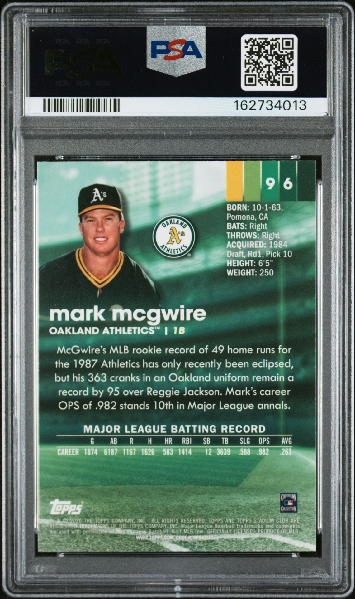 Mark McGwire 2020 Topps Stadium Club Chrome Card #96 PSA 8 Auto 10 62734013-Powers Sports Memorabilia