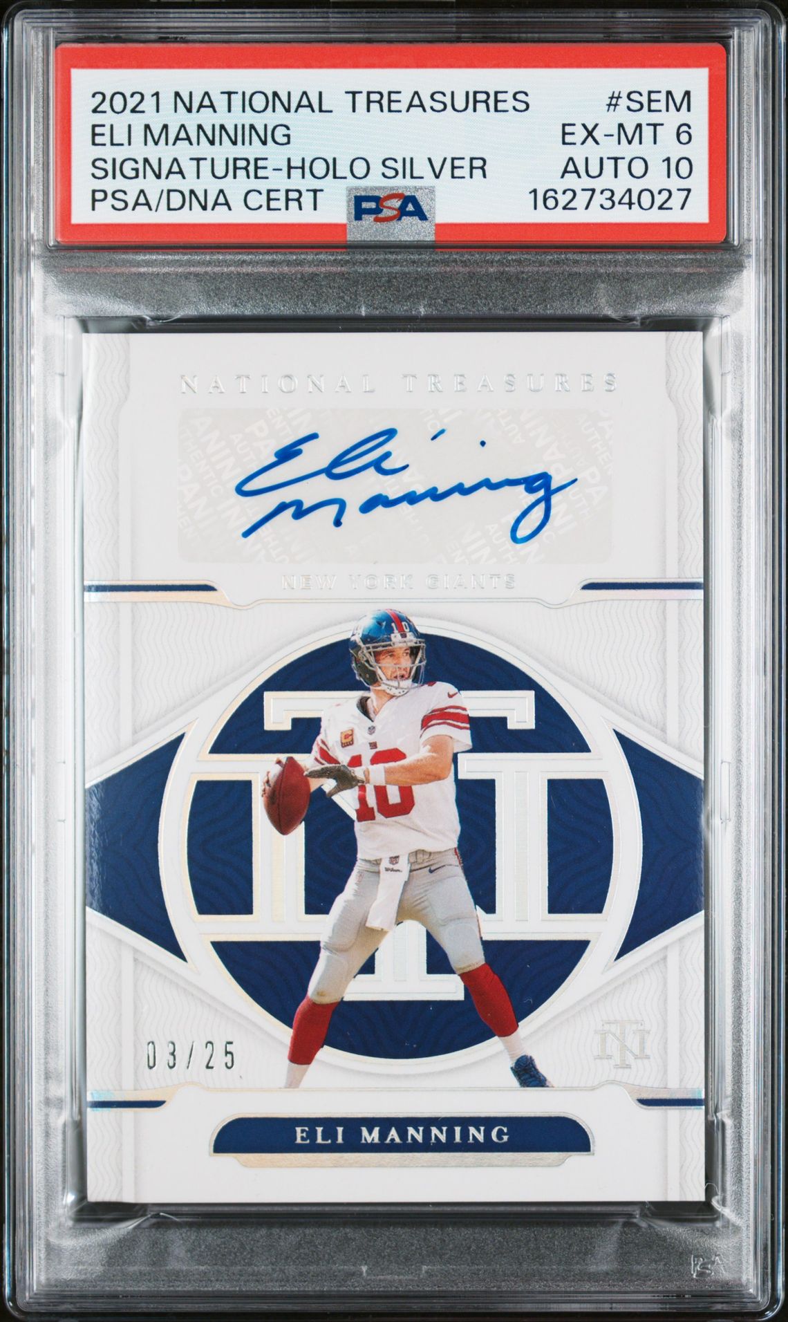 Eli Manning 2021 Panini National Treasures Card S-EM PSA 6 Auto 10 Cert /25-Powers Sports Memorabilia
