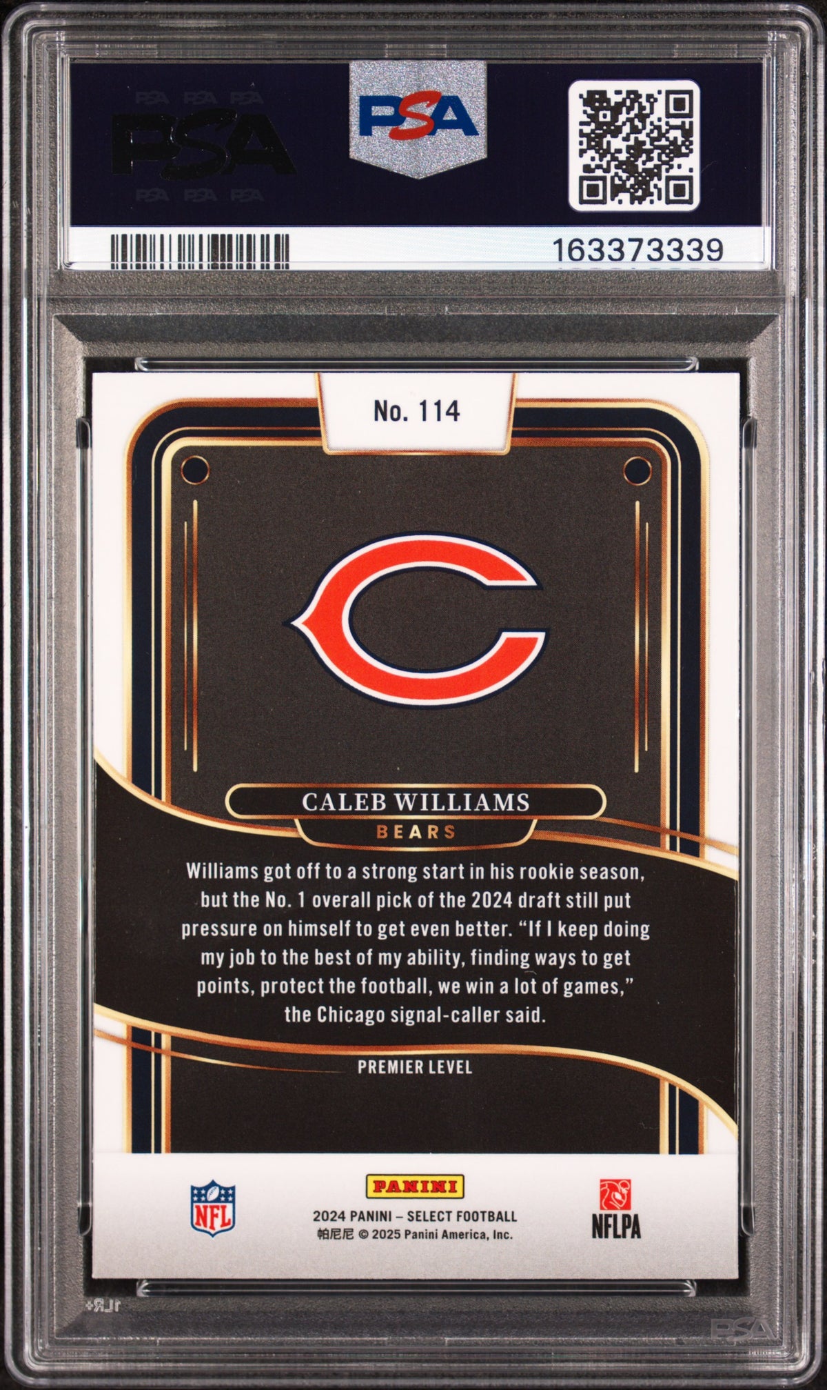 Caleb Williams 2024 Select Football Rookie Card #114 PSA 10