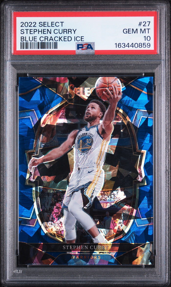 Stephen Curry 2022 Panini Select Blue Cracked Ice Card #27 PSA 10-Powers Sports Memorabilia