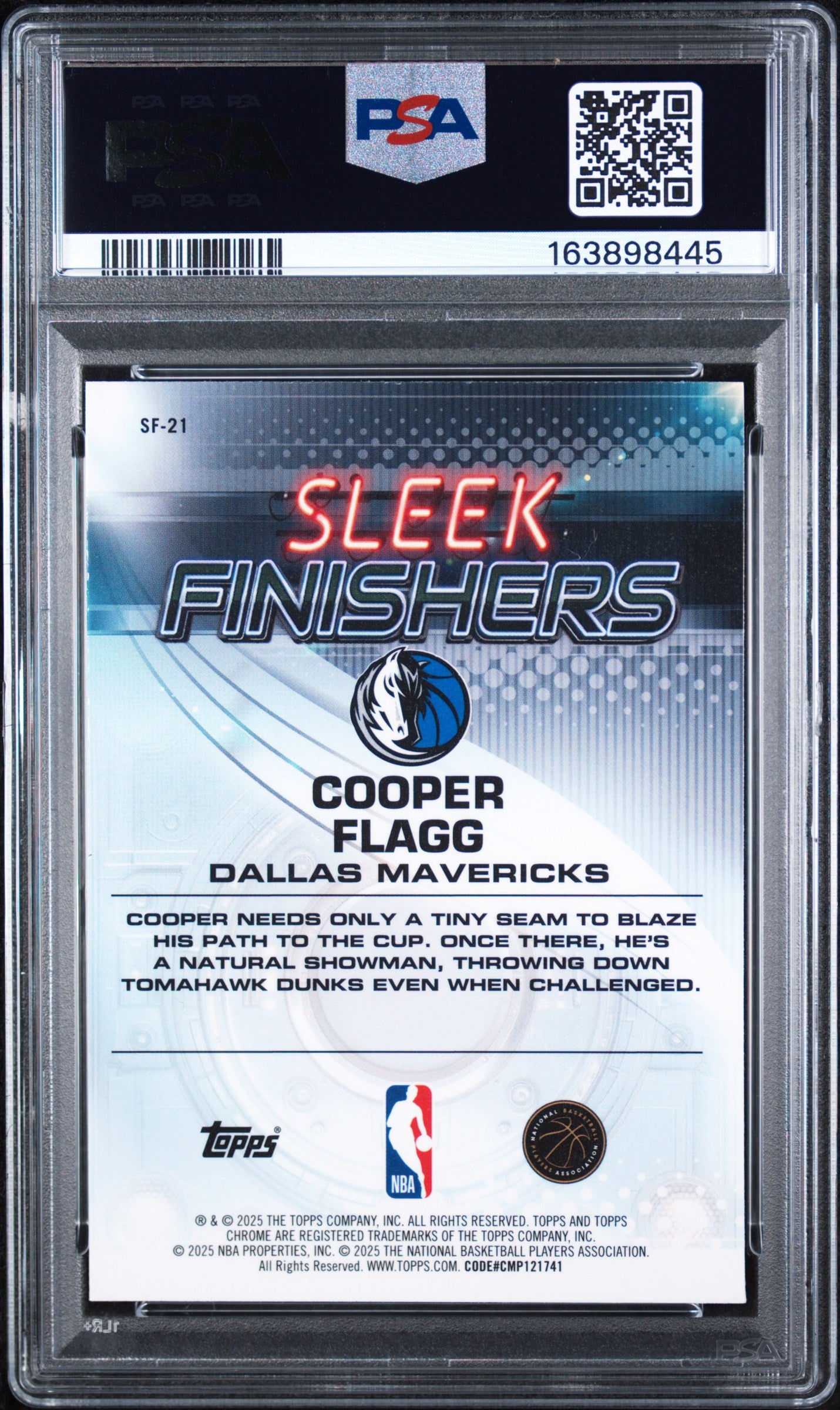 Cooper Flagg 2025 Topps Chrome Sleek Finishers Rookie Card #SF-21 PSA 10-Powers Sports Memorabilia