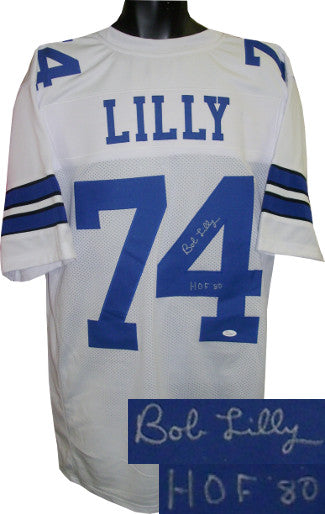 Bob Lilly Autographed White Custom Stitched Pro Style Football Jersey HOF 80 XL- JSA Hologram-Powers Sports Memorabilia