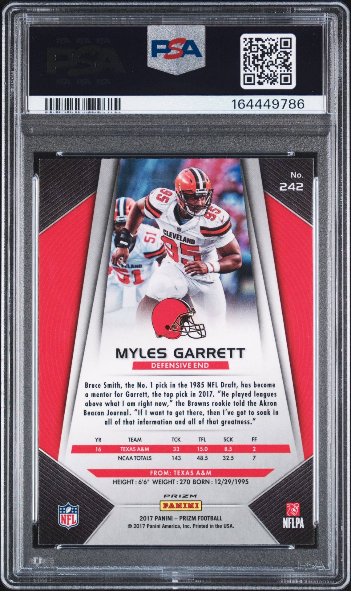 Myles Garrett 2017 Panini Prizm Rookie Card #242 PSA 8 Auto 10 164449786