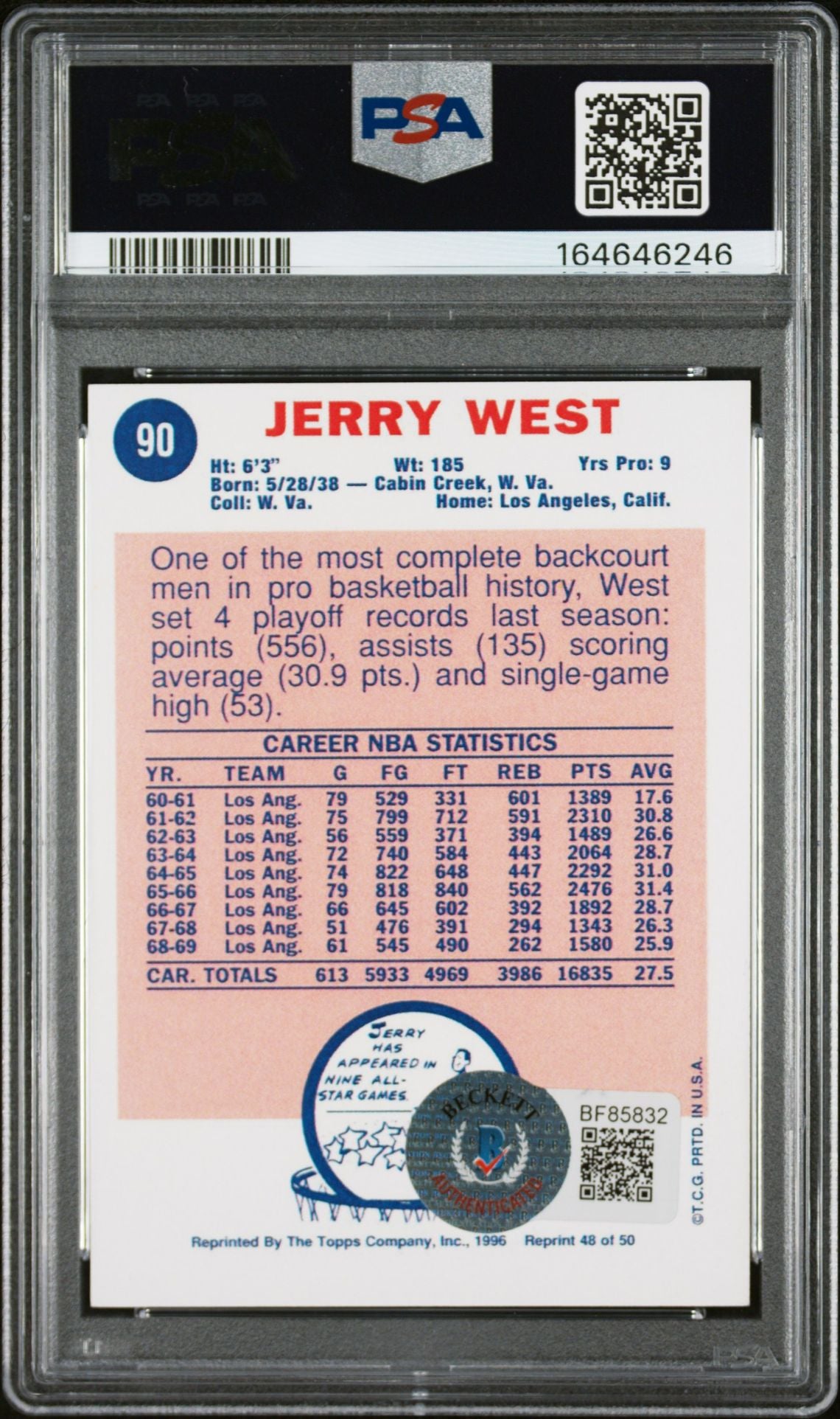 Jerry West 1996 Topps Stars Card #48 PSA 9 Auto 10 164646246