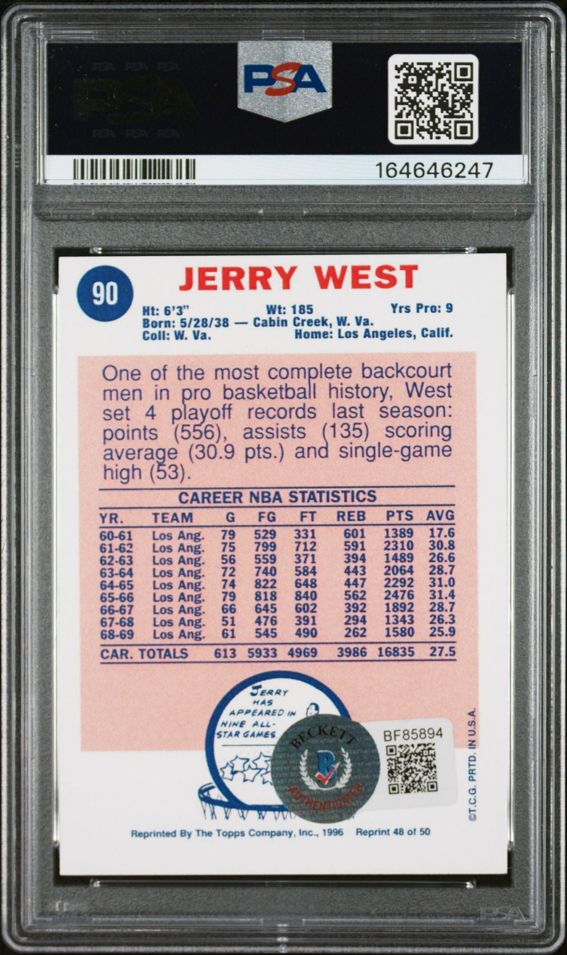 Jerry West 1996 Topps Stars Card #48 PSA 10 Auto 9 164646247