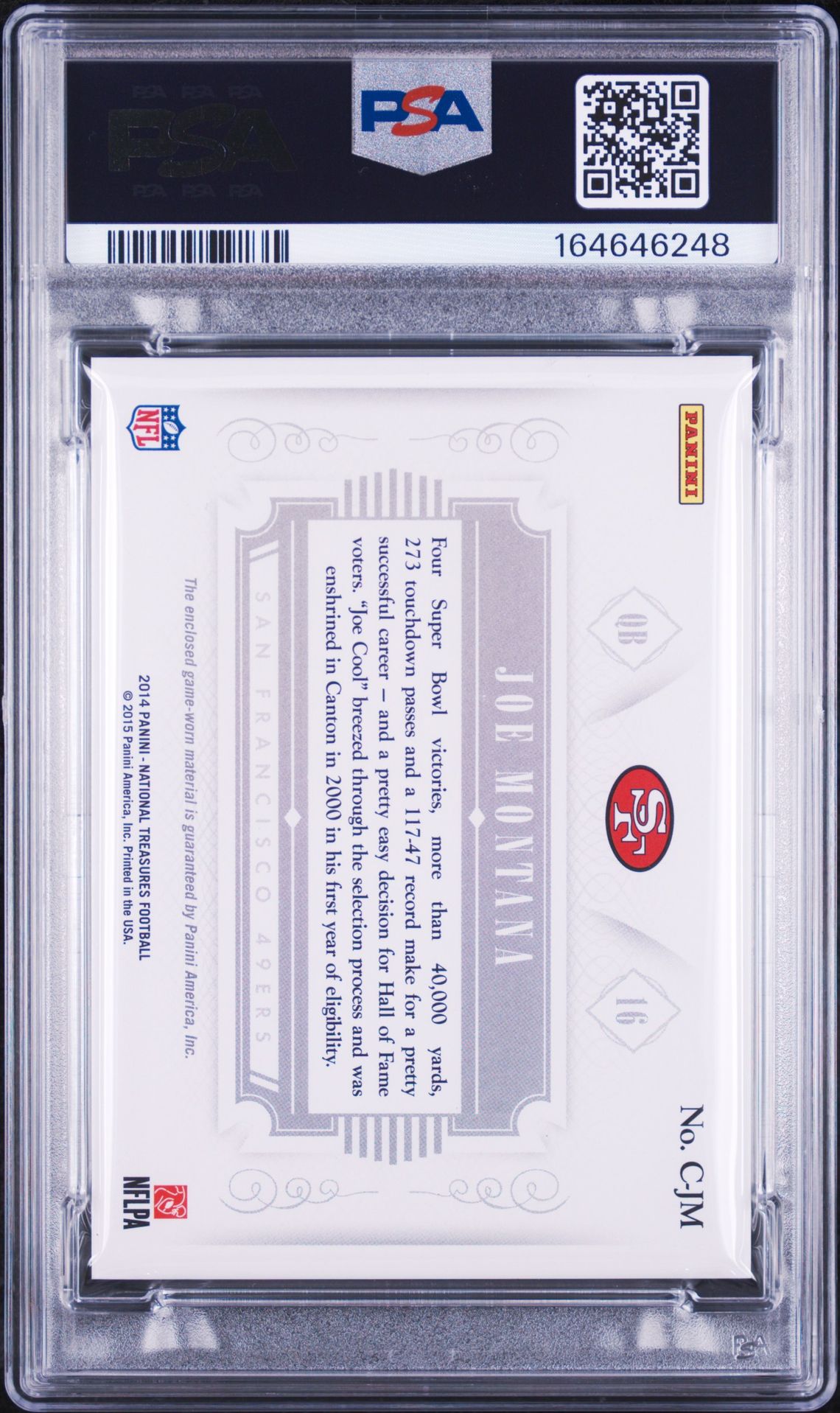 Joe Montana 2014 National Treasures Game Worn Card #C-JM PSA 8 Auto 10 /99