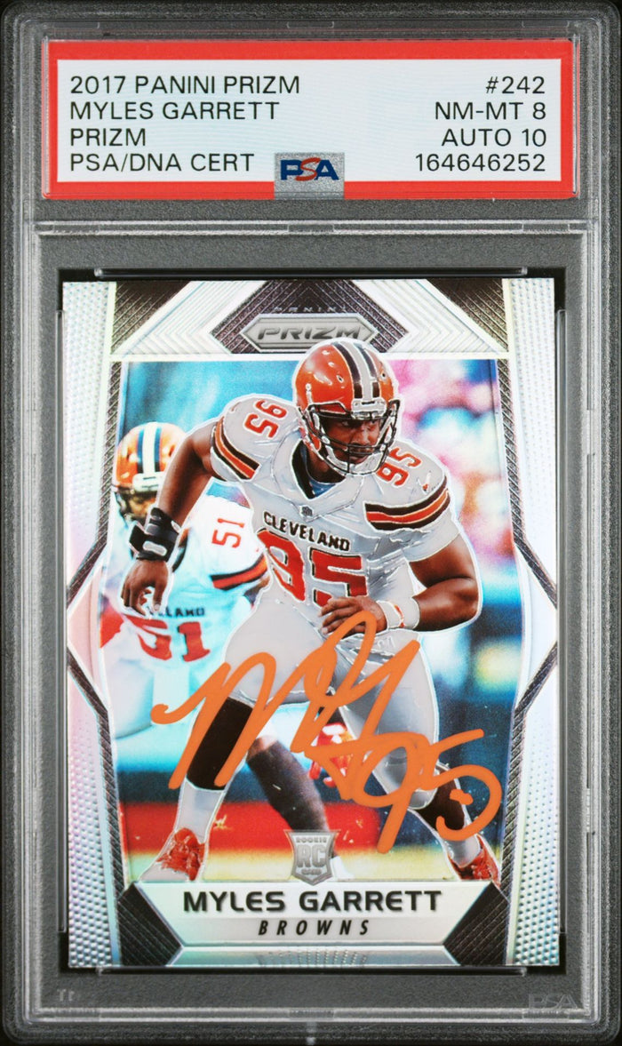 Myles Garrett 2017 Panini Prizm Silver Rookie Card #242 PSA 8 Auto 10 46252