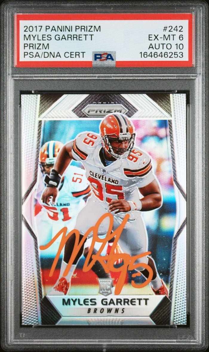 Myles Garrett 2017 Panini Prizm Silver Rookie Card #242 PSA 6 Auto 10 46253