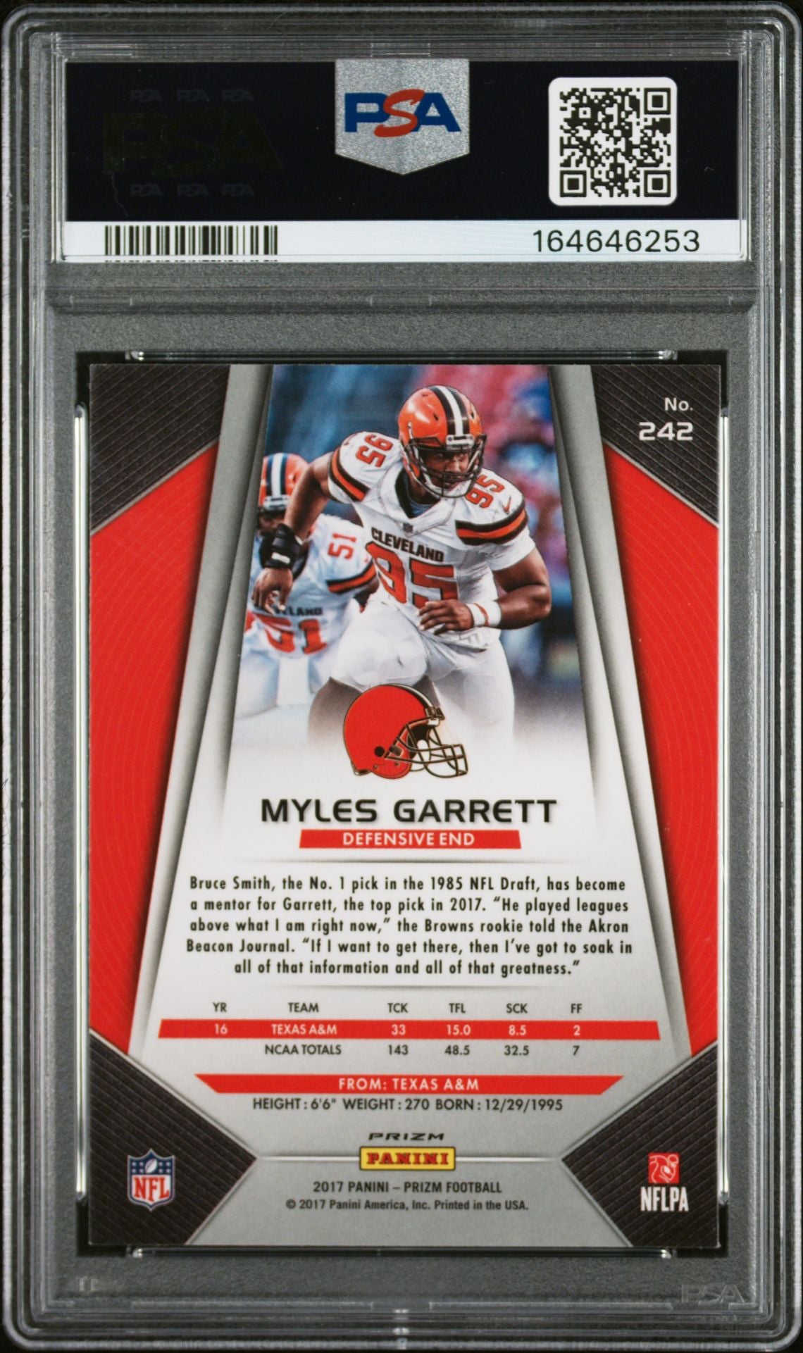 Myles Garrett 2017 Panini Prizm Silver Rookie Card #242 PSA 6 Auto 10 46253