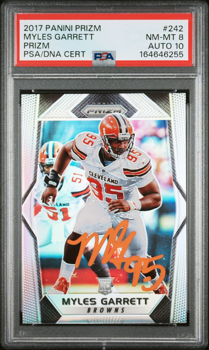 Myles Garrett 2017 Panini Prizm Silver Rookie Card #242 PSA 8 Auto 10 46255