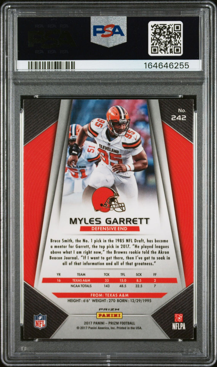 Myles Garrett 2017 Panini Prizm Silver Rookie Card #242 PSA 8 Auto 10 46255