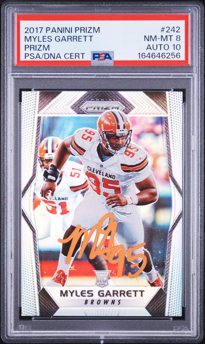 Myles Garrett 2017 Panini Prizm Silver Rookie Card #242 PSA 8 Auto 10 46256