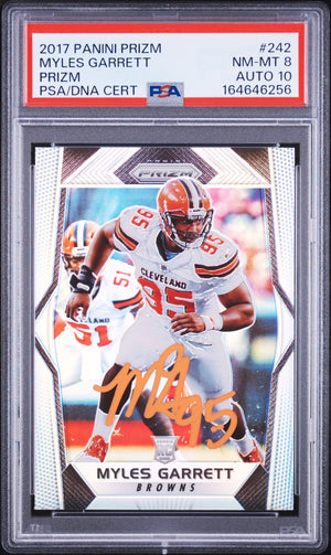 Myles Garrett 2017 Panini Prizm Silver Rookie Card #242 PSA 8 Auto 10 46256