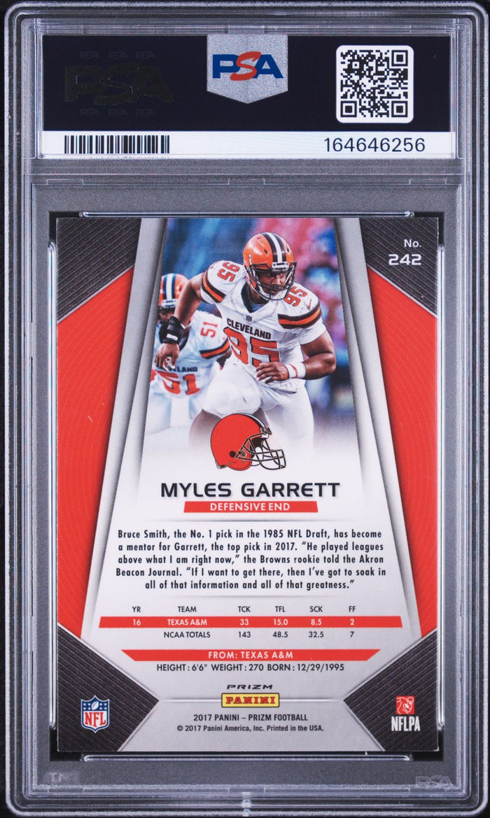 Myles Garrett 2017 Panini Prizm Silver Rookie Card #242 PSA 8 Auto 10 46256
