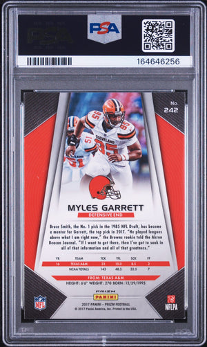 Myles Garrett 2017 Panini Prizm Silver Rookie Card #242 PSA 8 Auto 10 46256
