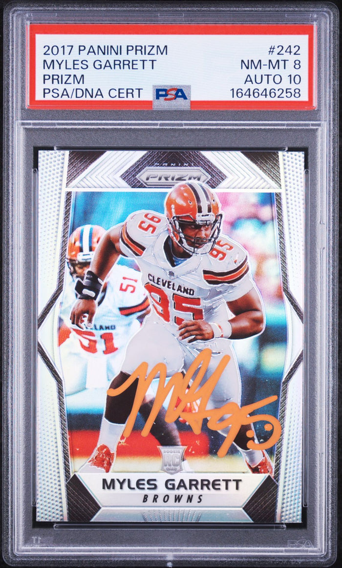 Myles Garrett 2017 Panini Prizm Silver Rookie Card #242 PSA 8 Auto 10 46258