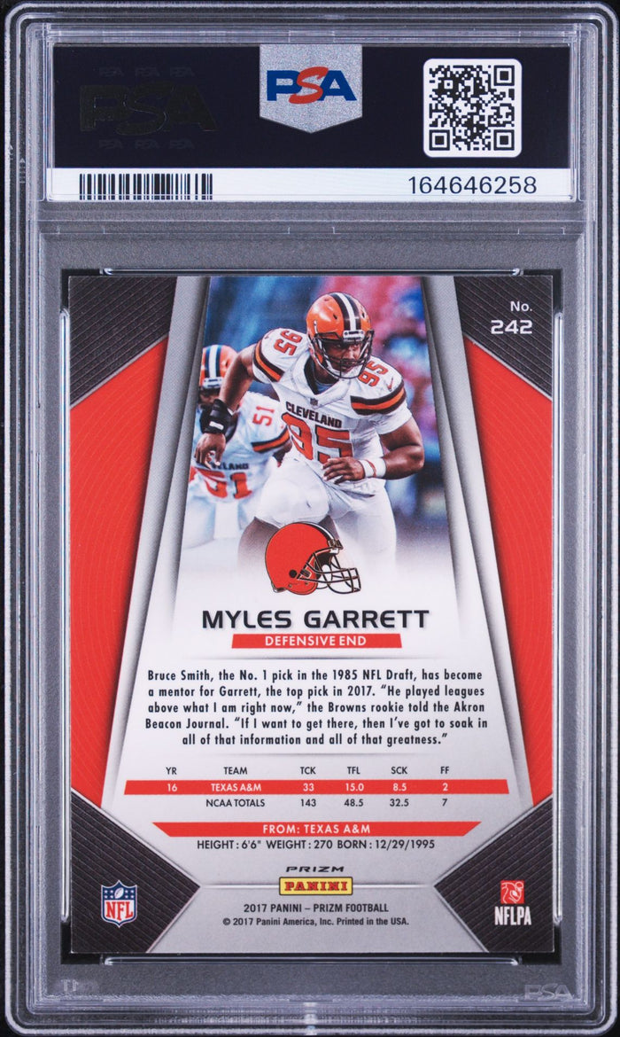 Myles Garrett 2017 Panini Prizm Silver Rookie Card #242 PSA 8 Auto 10 46258