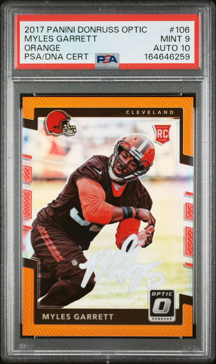 Myles Garrett 2017 Donruss Optic Orange Rookie Card #106 PSA 9 Auto 10 /199