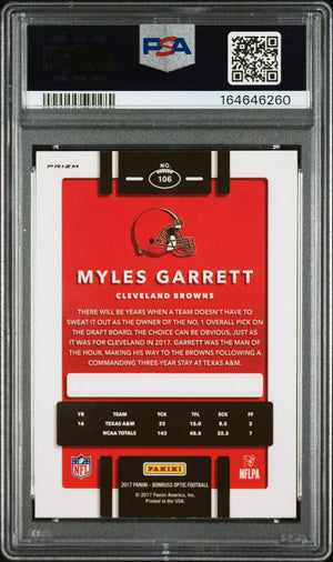 Myles Garrett 2017 Panini Donruss Optic Holo Rookie Card 106 PSA 10 Auto 10