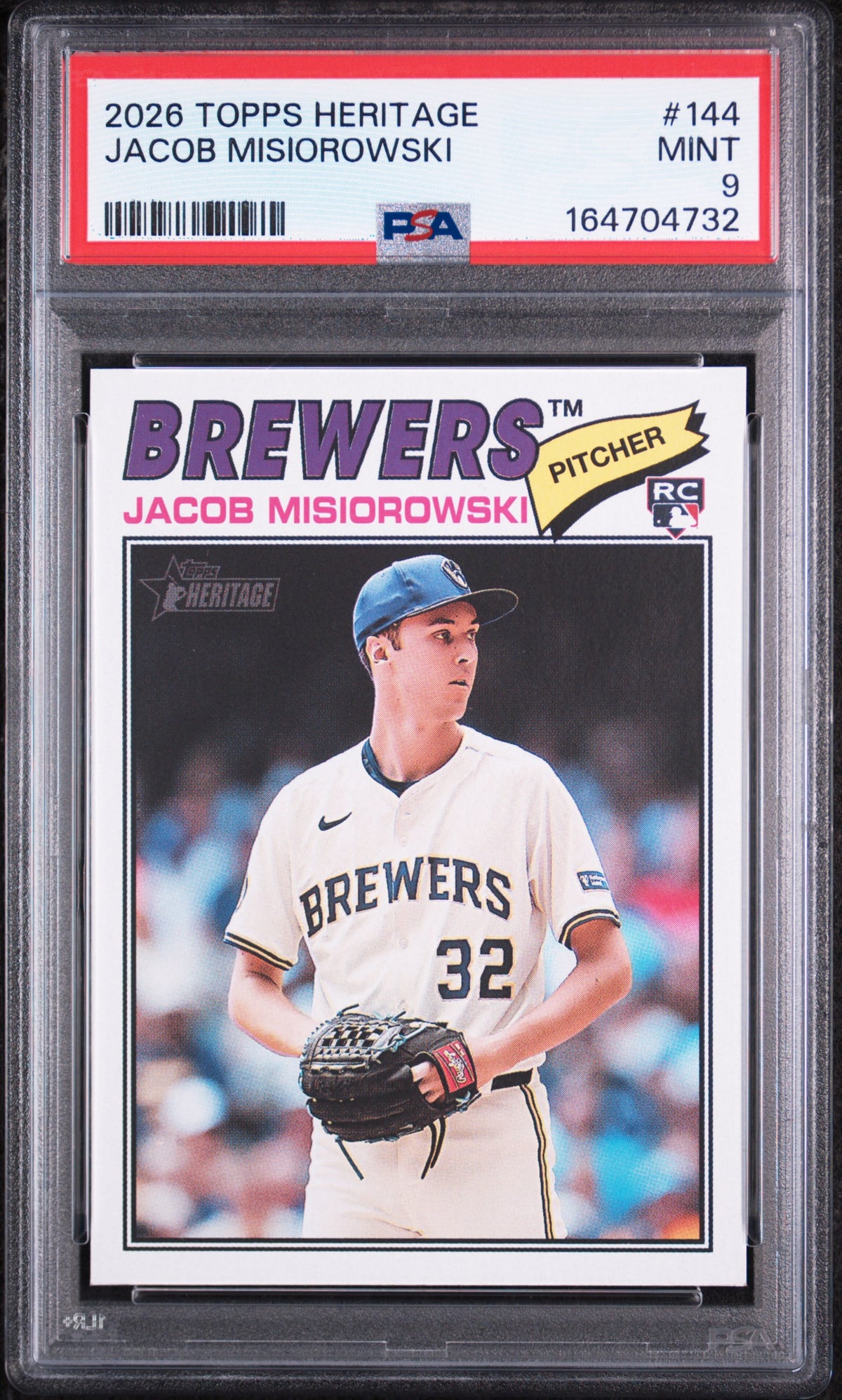 Jacob Misiorowski 2026 Topps Heritage Rookie Card #144 PSA 9-Powers Sports Memorabilia