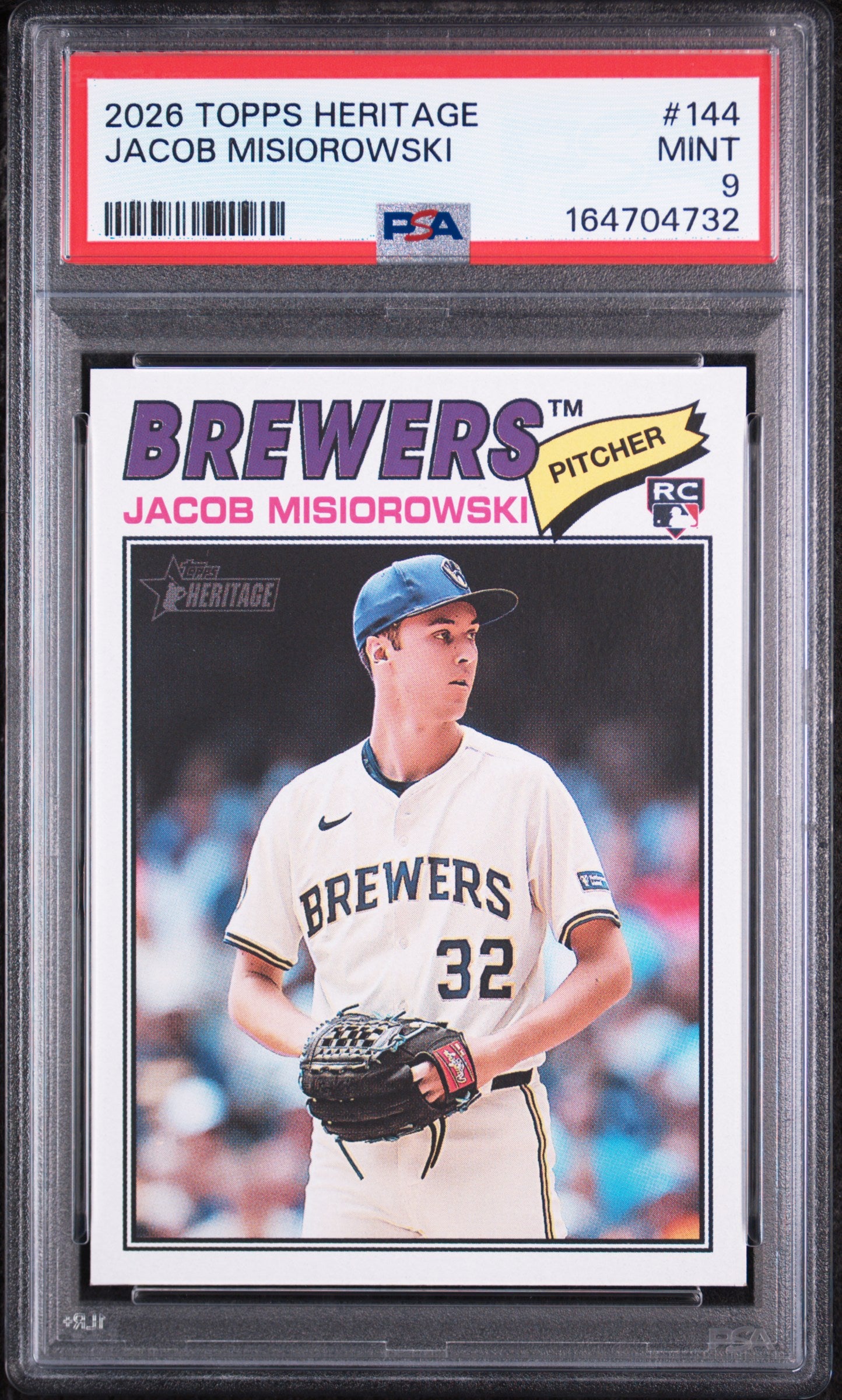 Jacob Misiorowski 2026 Topps Heritage Rookie Card #144 PSA 9-Powers Sports Memorabilia