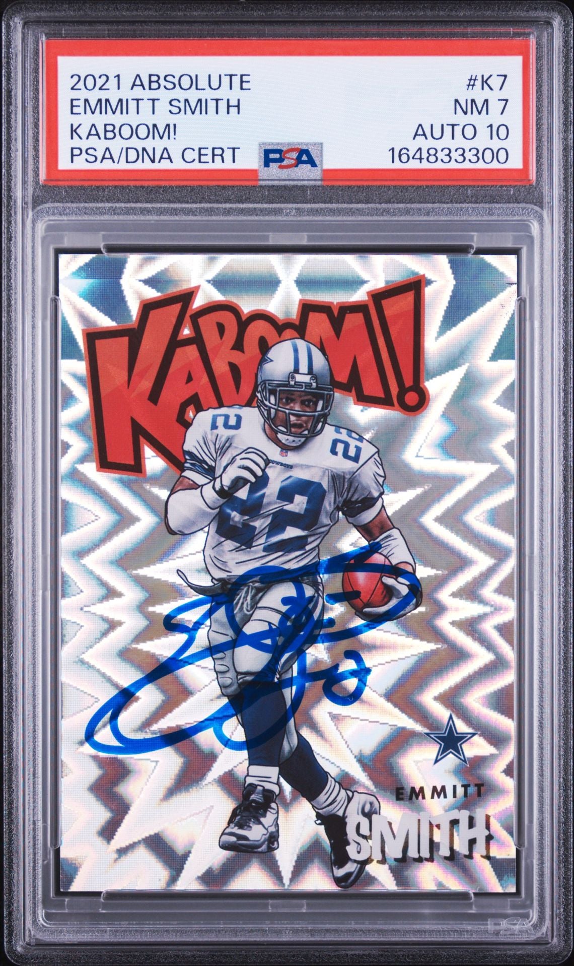 Emmitt Smith 2021 Panini Absolute Kaboom Card #K7 PSA 7 Auto 10