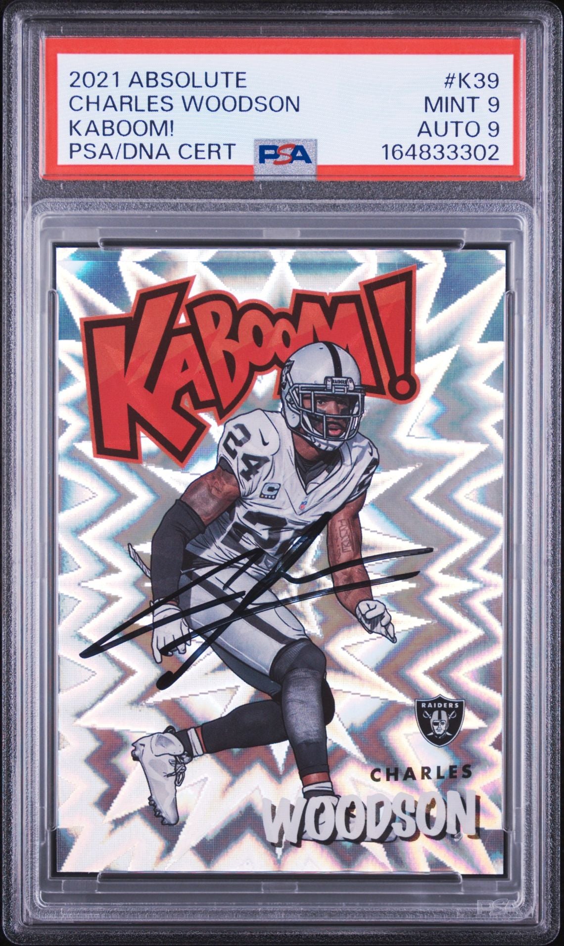 Charles Woodson 2021 Panini Absolute Kaboom Card #K39 PSA 9 Auto 9