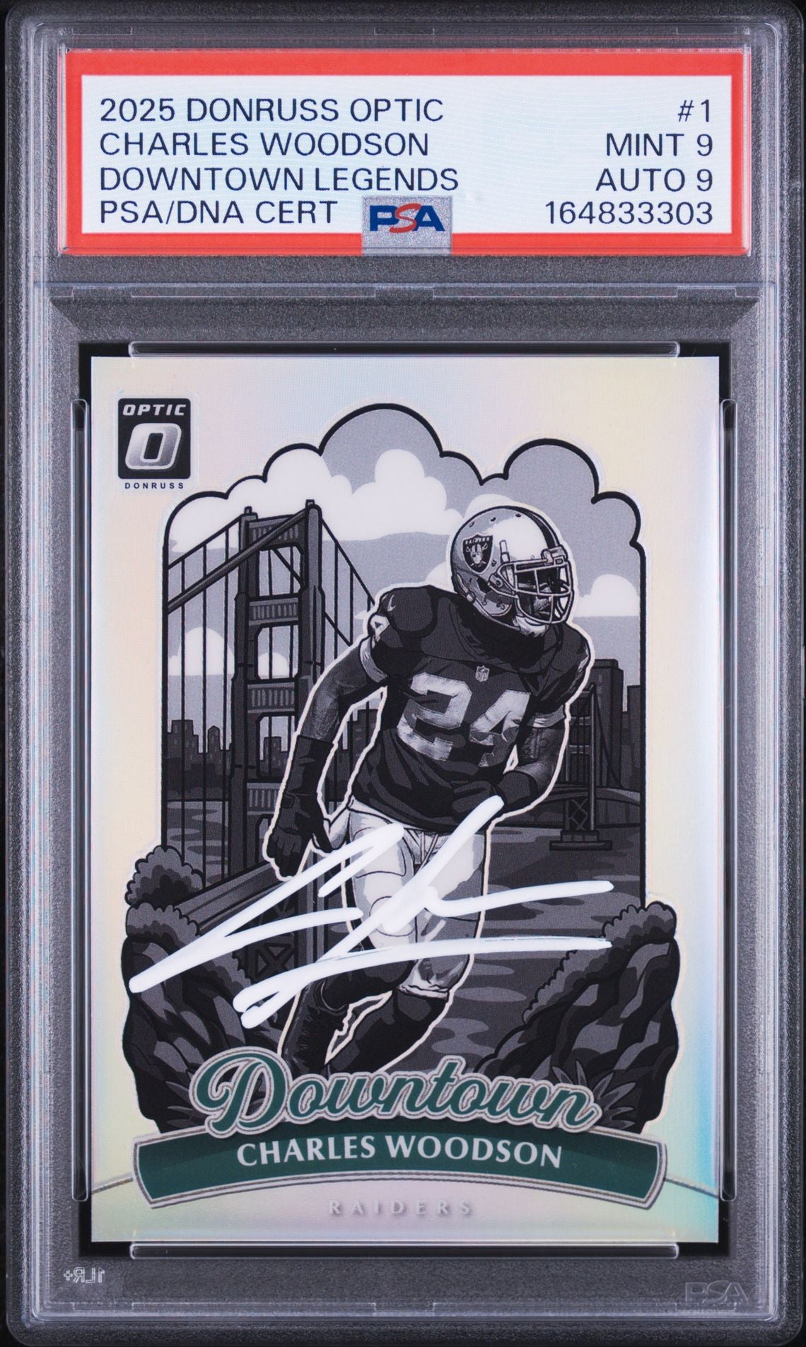 Charles Woodson 2025 Panini Donruss Optic Downtown Card #1 PSA 9 Auto 9
