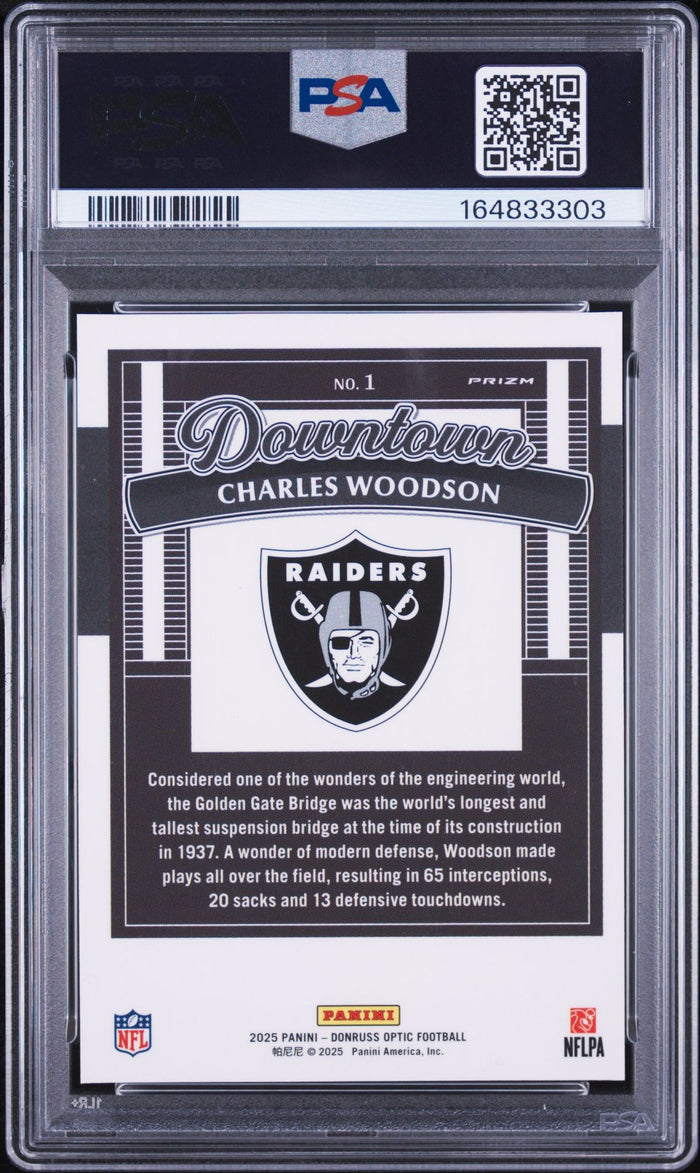 Charles Woodson 2025 Panini Donruss Optic Downtown Card #1 PSA 9 Auto 9-Powers Sports Memorabilia