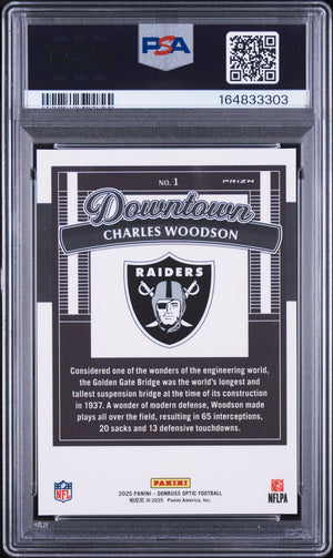Charles Woodson 2025 Panini Donruss Optic Downtown Card #1 PSA 9 Auto 9
