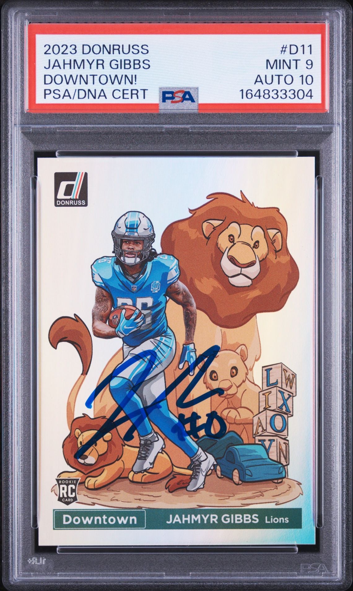 Jahmyr Gibbs 2023 Panini Donruss Downtown Rookie Card #D11 PSA 9 Auto 10