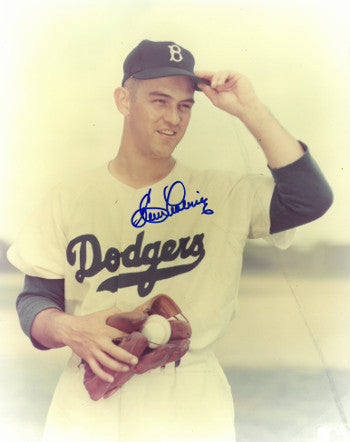 Clem Labine Autographed Brooklyn Dodgers 8x10 Photo (deceased-hat tip)-Powers Sports Memorabilia
