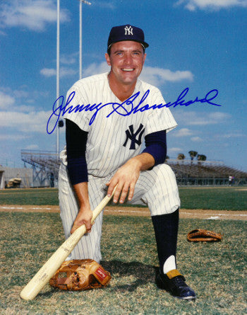 Johnny Blanchard Autographed New York Yankees 8x10 Photo (on knee - deceased)-Powers Sports Memorabilia
